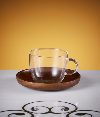 Greenwood Coffee Cup And Saucer in Glass And Acacia
