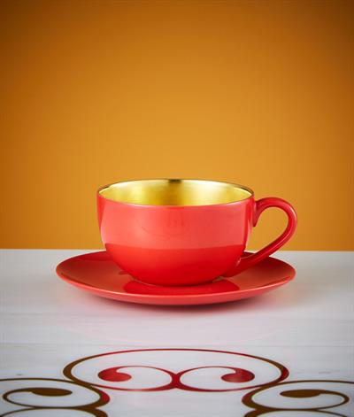 Desire Coffee Cup And Saucer in Red And Gold